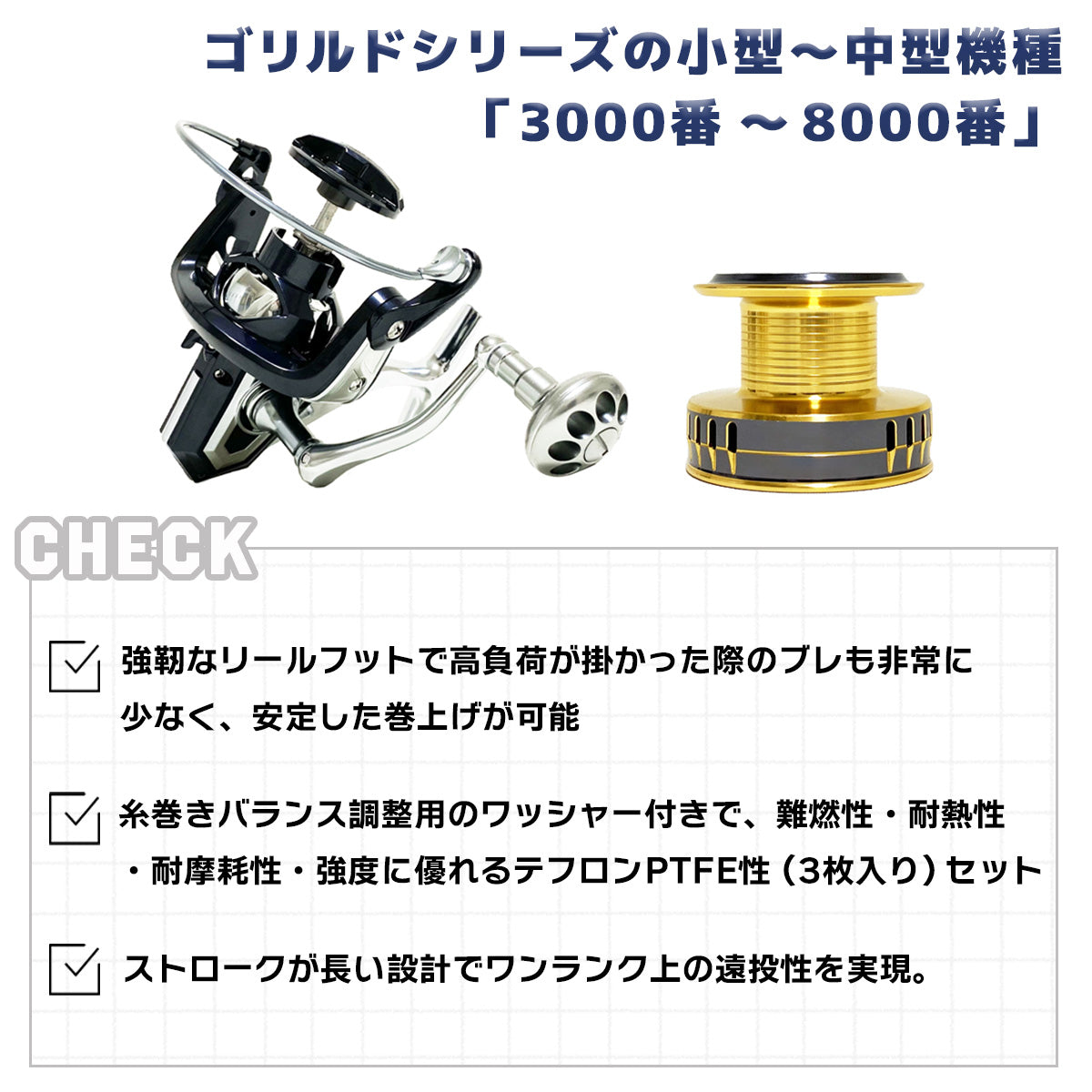 スピニングリール「スーパーゴリルド 3000～8000」リール本体＆スプール セット各種