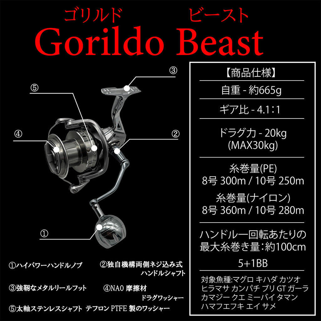 スピニングリール ゴリルドビースト10000