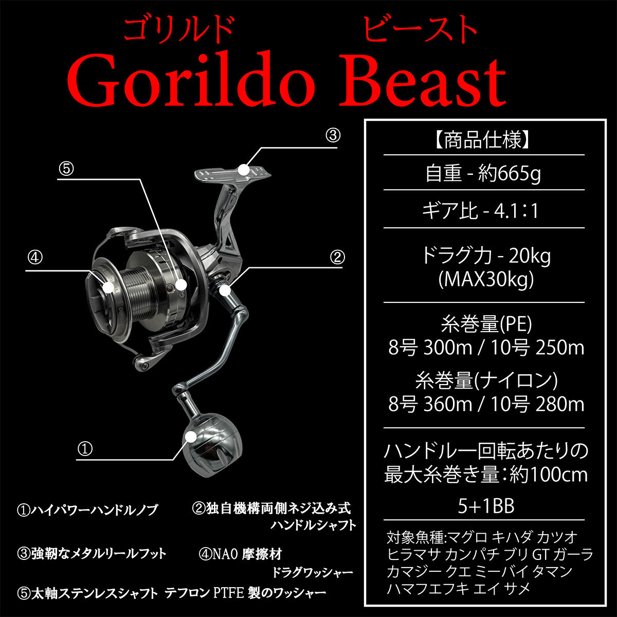 スピニングリール ゴリルドビースト10000