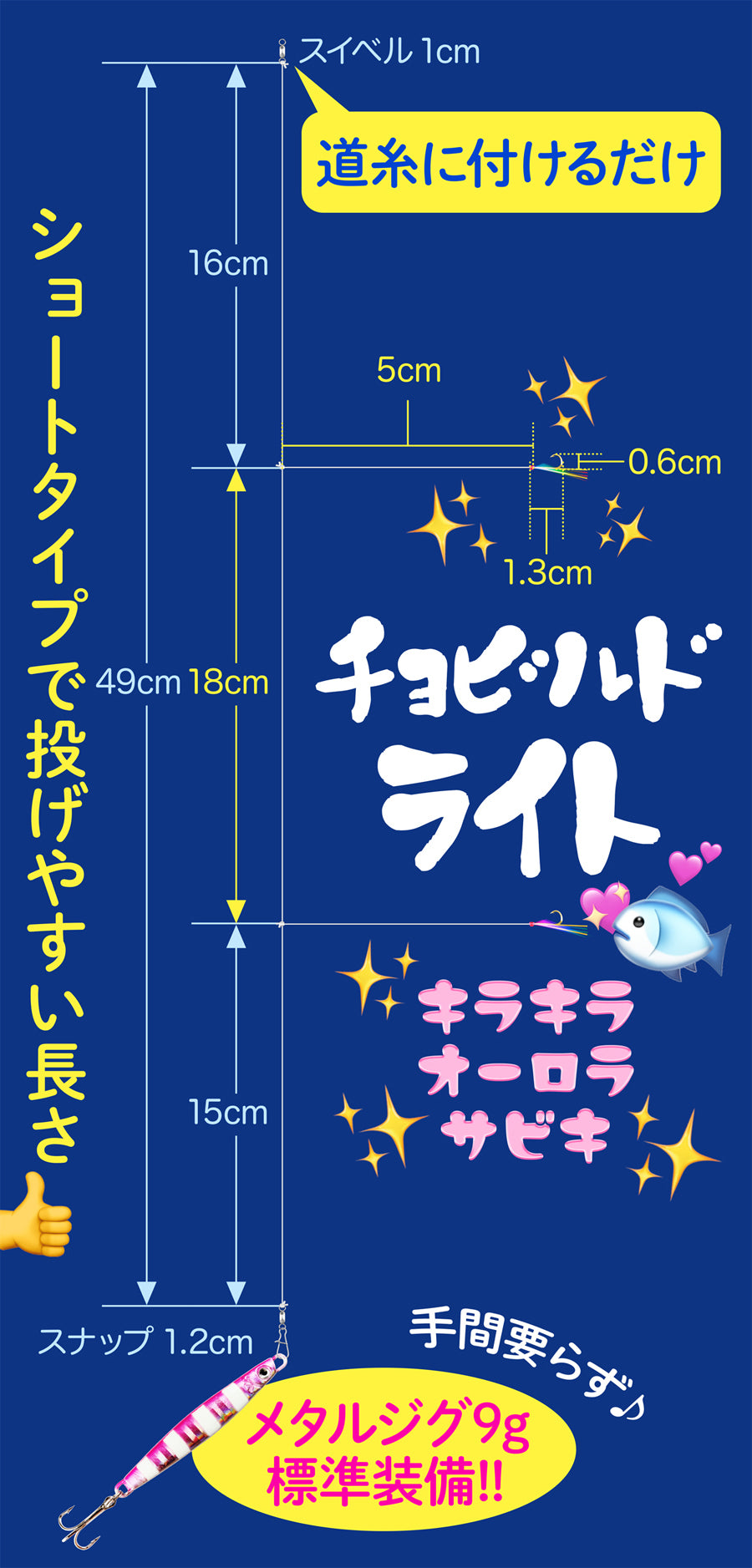 ジグサビキセット サビキ 仕掛け「チョビルドライト＋メタルジグ9gセット」