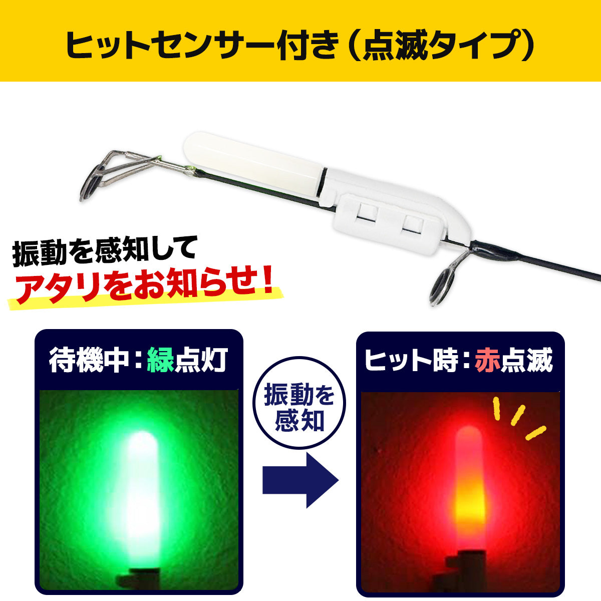 「ナイトルミルド」電池付き 竿先ライト 穂先 LED ライト  夜釣り（レッド / グリーン / ヒットセンサー点滅 / 3色セット）